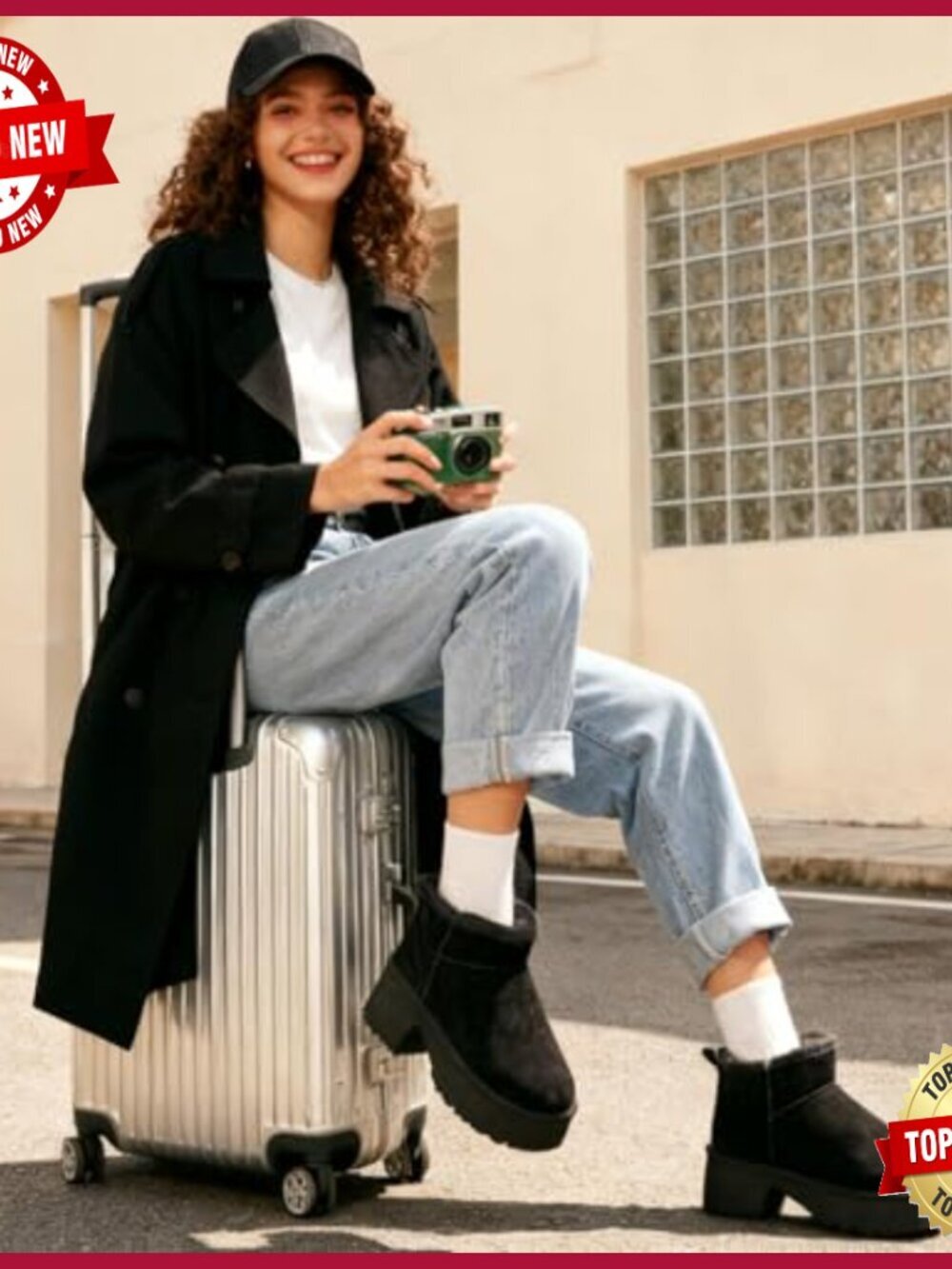 Platform Mini Boots for Women, Fur Lined Ankle Booties, Suede Winter Snow Boots - Picture 3 of 7